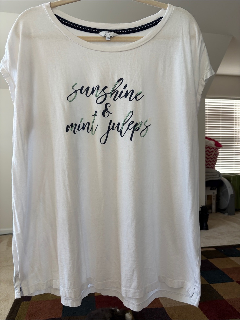 crown & ivy White Short Sleeve Tee with Green Script